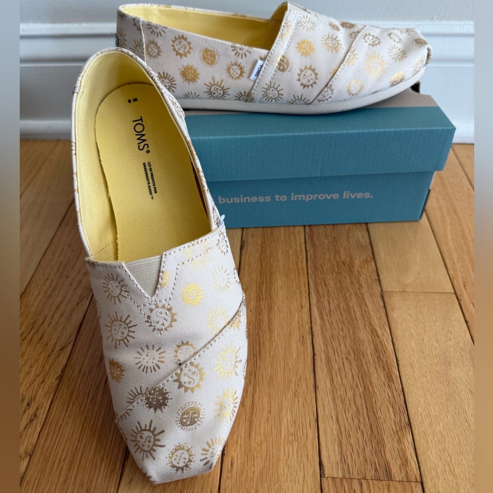 TOMS Alpargata Cream and Gold Slip-On Shoes